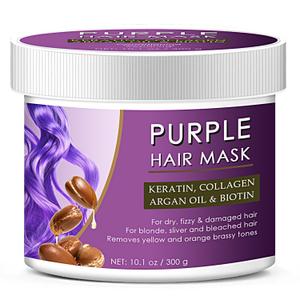 Keratin Collagen Purple Hair Mask with Biotin & Argan Oil, Neutralizes Yellow & Orange Brassy Tones for Blonde, Sliver & Bleached Hair, Hydrating Repair for Dry, Frizzy & Damaged Hair, 10.1 Oz