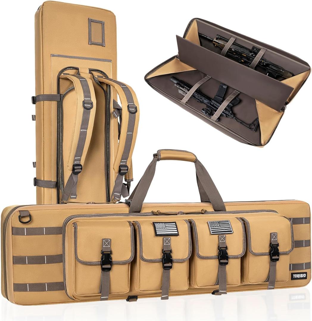 TORIBIO Double Rifle Case Soft Bag Gun Case Tactical for Rifle Pistol Firearm Storage, Transportation and Hunting Shooting Range, Rifle Backpack (32" x 12", Khaki)