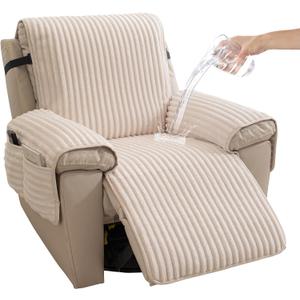 HAOMAIJIA Faux Fur Recliner Chair Covers Non-Slip Waterproof Recliner Covers That Stay in Place Warm Thick Lazy Boy Recliner Cover for Dogs Furniture Protector Pet Friendly (Off White, 23'')