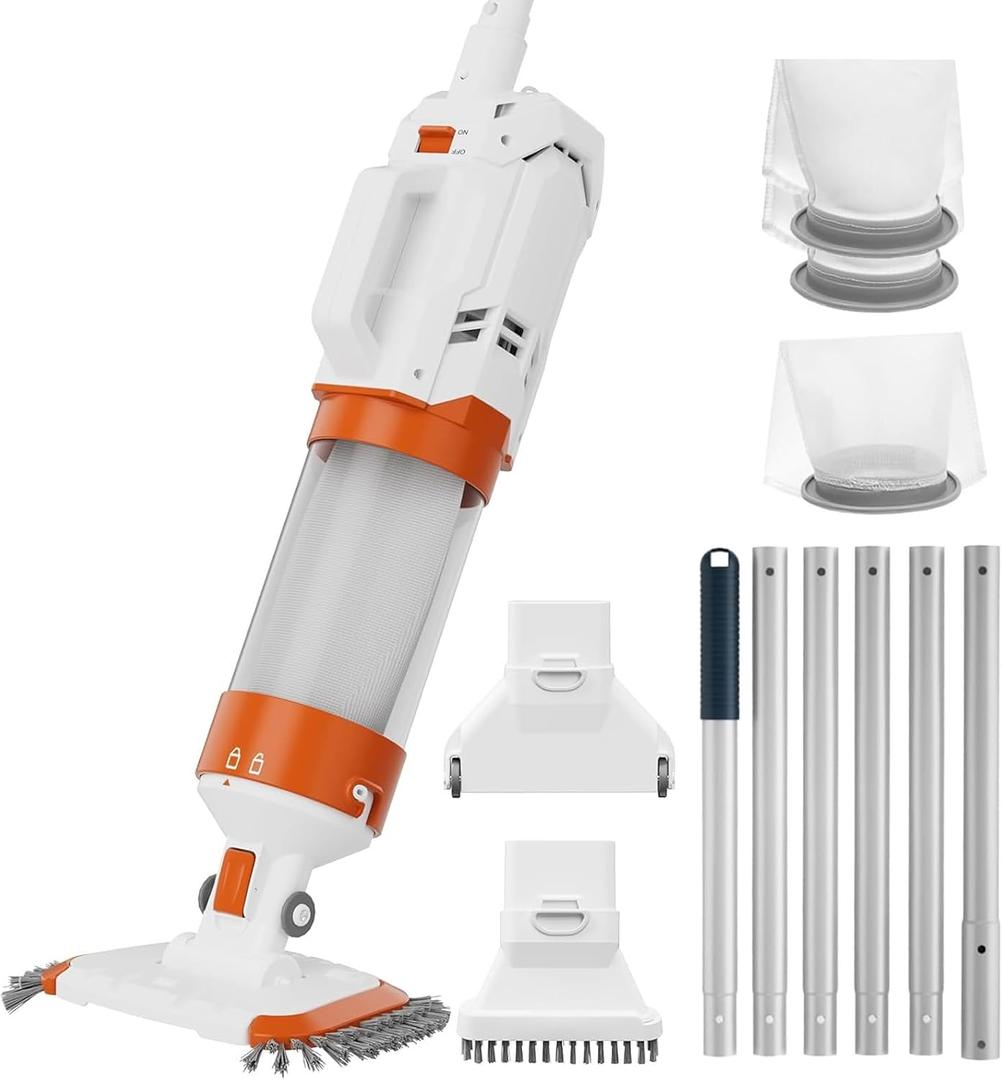 Cordless Heavy Duty Pool Vacuum-True Powerful Suction 16.8 GPM, 60M Run-time, 25m Ultra Fine Mesh Filter, Handheld Rechargeable Hot Tub Cleaner with Poles for Above Ground&Inground Pool