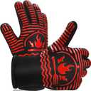 BBQ Gloves, 1472F Extreme Heat Resistant Grill Gloves, Non-Slip Food Grade Silicone Oven Mitts Gloves for Kitchen, Cooking, Barbecue, Baking, Smoker Red (11inch)