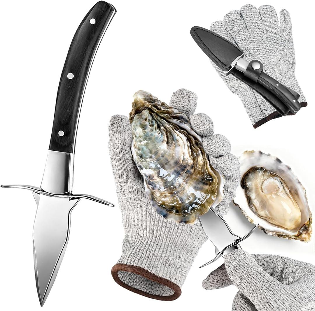 Professional Oyster Shucking Knife, 2CR13 Stainless Steel Oyster Knife, Sturdy Sharpness Opener for All Kinds of Shells, and Level 5 Cut Resistant Glove (XL)