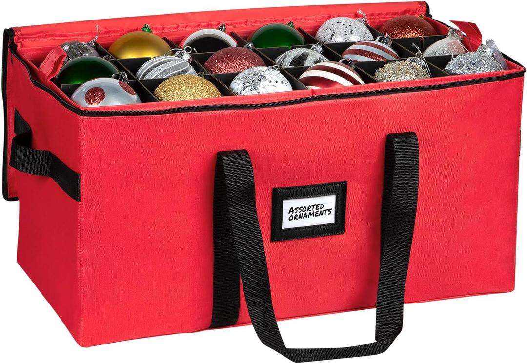 Christmas Ornament Storage Container,Box Stores Up to 54, Adjustable Dividers, Large Organizer Bin to Protect and Store Holiday Dcor (Red) 54 4" Ornaments