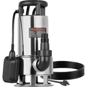 VEVOR 1 HP Submersible Sump Pump, 5500 GPH, Stainless Steel Submersible Sewage Dirty Clean Water Pump with Automatic Float Switch, Long Cord, 30 ft Max Lift, for Pools, Garden, Pond, Flooded Areas