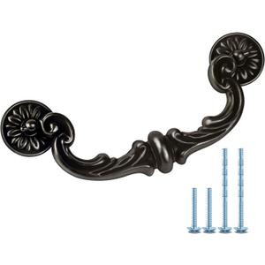 4-Pack 6" Hole Center Large Drop-Down Bail Dresser Pull Handle Bail Drawer Pull Swing Drawer Pulls Rustic Vintage Style Antique Black Bronze Kitchen Cabinet Hardware 7.3" Total Length (4)