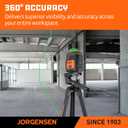 JORGENSEN 360 Laser Level with Tripod, 100 FT Rechargeable Self Leveling Cross Line Laser Leveler Tool with Magnetic Base, Wide Angle Green Laser Level for Picture Hanging, Floor Tile, Construction