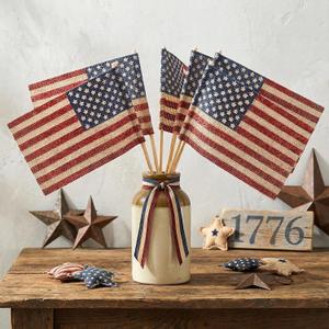 4th of July Decorations, 6 Pcs Rustic Burlap Handmade American Flag Picks, Vintage Red White Blue Fourth of July Decorations, 250th Anniversary Independence Day Patriotic Decor
