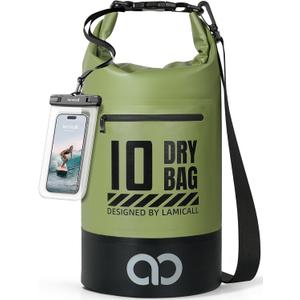 Lamicall Waterproof Dry Bag with Phone Pouch, Floating Roll Top Backpack, 10L, Green