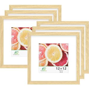 FrameWorks 12x12 mat to 8x8 Classic Wooden Picture Frames With Tempered Glass | Natural Oak | 6-Pack