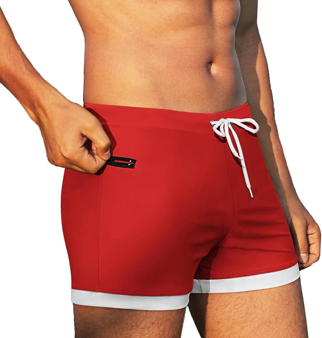 COOFANDY Men's Swim Trunk Quick Dry Swimwear Mesh Lining Bathing Suit Swimsuit Board Beach Sport Short (Medium, Zip Pocket Red)