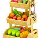JANSNIMEN 3 Tier Bamboo Fruit Basket, Fruit Basket for Kitchen Counter Fruit Bowl Fruit and Vegetable Storage, Fruit Bowl for Onion Potato Bread Snack Organizer and Kitchen Decor