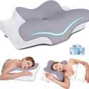 Cervical Neck Pillow, Memory Foam Pillows for Neck & Shoulder Pain Relief, 2 Heights Ergonomic Pillow with Breathable Ice Silk Cover, Neck Support Pillow for Stomach Sleepers Grey