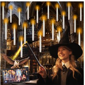 18Pcs Floating Candles with Magic Wand Remote, Battery Operated Flameless Taper Candles, Flickering Warm LED Light Window Candle for Halloween Decorations Christmas Wedding Party Decor