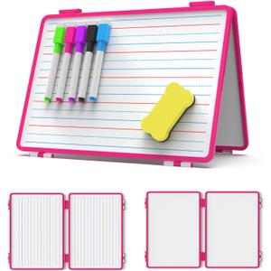 Dry Erase Board, Small WhiteBoard for Kids, 4 Writing Sides Desktop White Board, Small Dry Erase Whiteboard, 11.5x17inch Foldable WhiteBoard for School Office Desk(Pink)