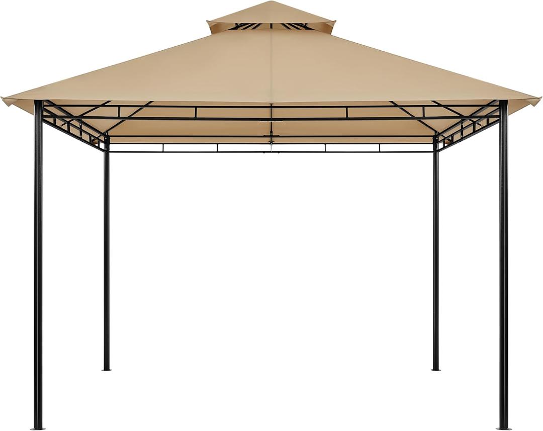 Yaheetech Gazebo for Patios - 11x11ft Outdoor Powder-Coated Steel Frame Gazebo, Double Roofs Grill Shelters BBQ Pavilion for Lawn/Backyard/Garden/Deck, Khaki