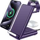 Wireless Charging Station,3 in 1 Charging Stand Made for Apple Watch Ultra 11 10 9 8 7 6 SE 5 4 3,Fast Wireless Charger Made for iPhone 17/Air/16/15/14/13/12,for AirPods Pro 3(with Adapter) (Purple)