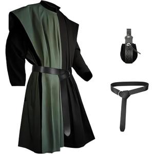 PTLYE Mens Medieval Costume Tunic Renaissance Templar Cloak Robe Cape Pirate Knight Cosplay Halloween Outfits for Women, L