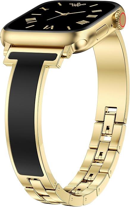 Moolia Slim Metal Band Compatible with Apple Watch 38/40/41/42/44/45/46mm Women, Fancy Dressy Enamel Bracelet Jewelry Luxury Bangle Strap for iWatch Series 11 11 10 9 8 7 6 5 4 3 SE/Ultra 3 2 1/Ultra 3 2 1