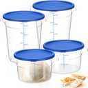 Wenqik 4 Pcs Food Storage Container with Lids Set Proof Dough Round Clear Commercial Containers with Scales and Handles for Bread Dough Rise Home Restaurant Food Storage 2 Qt 4 Qt (Blue)