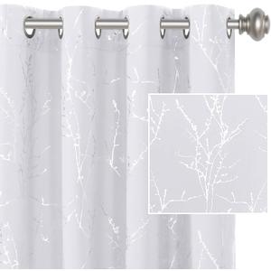 H.VERSAILTEX White Curtains for Bedroom Foil Print Twig Tree Branch Thermal Insulated Grommet Curtain Drapes Light Blocking Thick Soft Window Curtains for Living 52 x 84 Inch, 2 Panels, Pure White