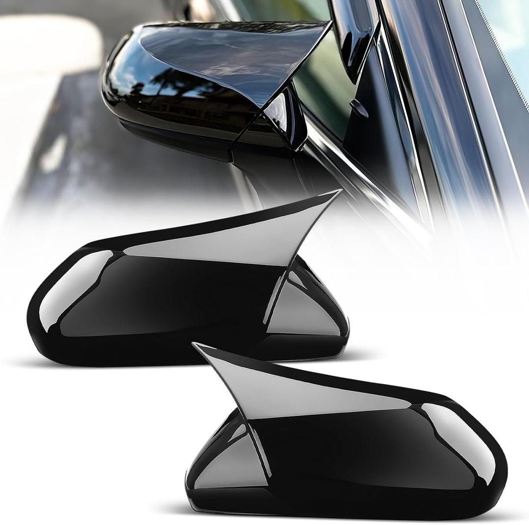 Glossy Black Mirror Covers Fit for Toyota Camry 2018-2025 Ox Horn Design, Driver & Passenger Side Rearview Cap Replacement (1 Pair)