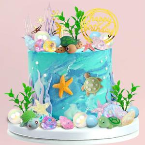 34pcs Turtle Cake Topper Under the Sea Cake Decoration with Ocean Turtle Starfish Conch and Seashells for Sea Theme Birthday Party Baby Shower Supplies