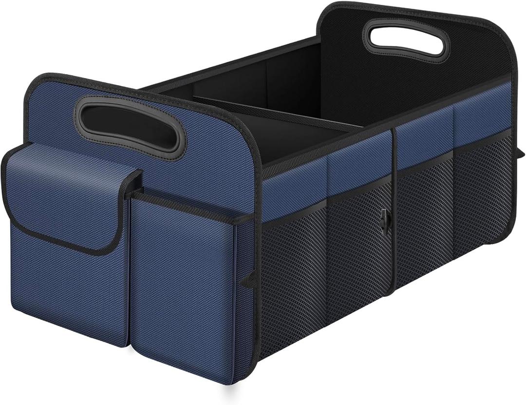 Trunk Organizer, Collapsible Waterproof Multi-Compartment Trunk Organizer for SUVs & Sedans, Car Storage with Reinforced Handles, Car Accessories for Women and Men, 52L (Blue)