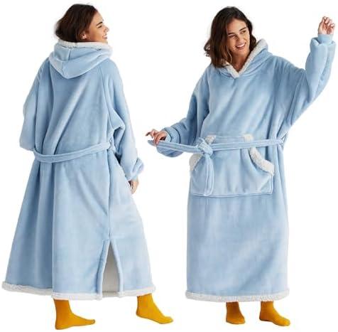 Bedsure Wearable Blanket Hoodie, Cozy Long Hooded Blanket Sweatshirt as Mothers Day Hoodie Gifts for Mom Women, Small, Sky Blue
