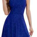 Bbonlinedress Spaghetti Straps Sparkly Homecoming Dress Fit and Flare Glitter Mini Swing Semi Formal Prom Party Club Dress, Medium