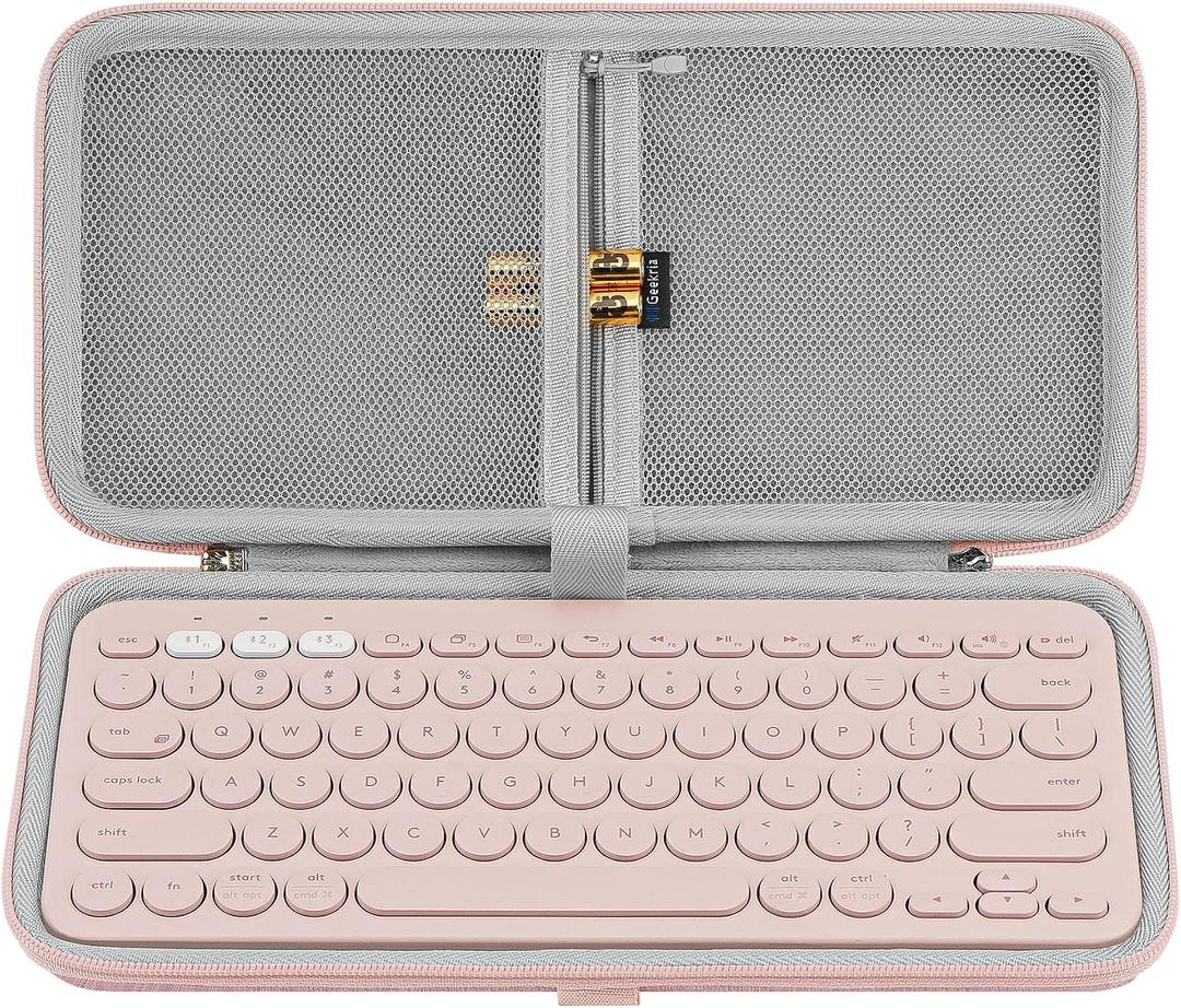 GEEKRIA Keyboard Carrying Case, Hard Shell Protective Travel Bag for Small Compact Keyboard, Compatible with Logitech K380, Logitech Pebble Keys 2 K380s (Pink)