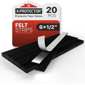 X-Protector Felt Furniture Pads - 20 PCS 6 x 1/2" - Premium Felt Strips with Adhesive Backing - Rectangular Furniture Pads for Hardwood Floors - Cut Furniture Felt Pads to Size You Need! (Black)