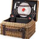 PICNIC TIME NFL Champion Picnic Basket for 2, Wicker Picnic Basket, 2 Person Picnic Set, (Black with Brown Accents)