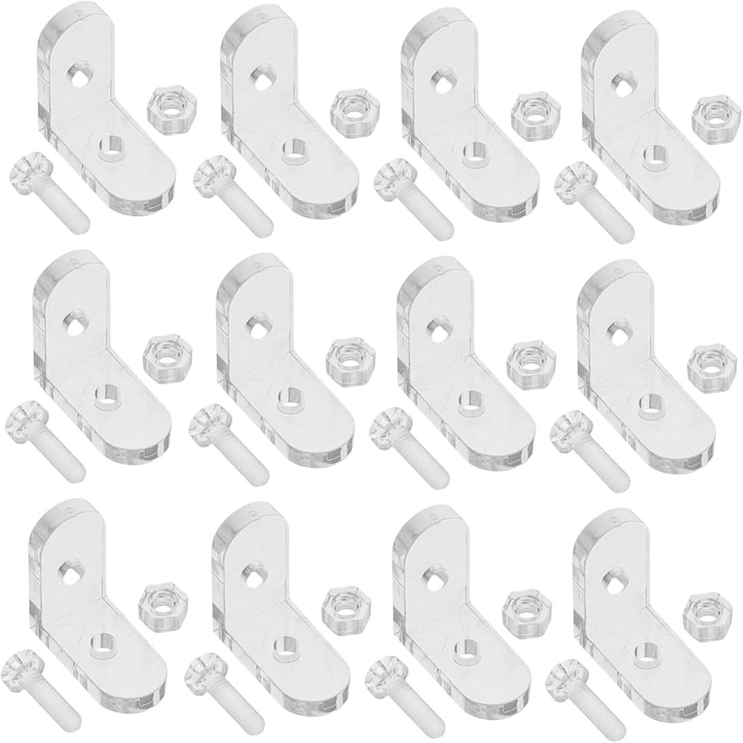 40Pcs Clear Acrylic L Brackets 90 Degree Right Angle Bracket Support Durable Corner Braces with Screws Bolts Corner Connectors Joint Hanger for Wooden Boxes, Shelves, Cabinets & DIY Display Cases
