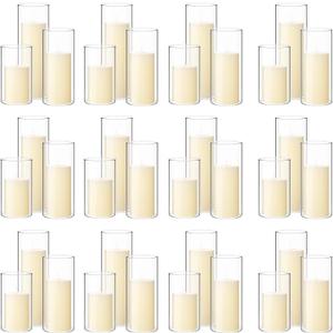 Shihanee Set of 36 Pillar Candles and Glass Cylinder Vases Clear Cylinder Holders for Slim Pillar Candles Wedding Centerpieces(2.6'' X 4.7'', 5.9'', 7.9'',Ivory White)