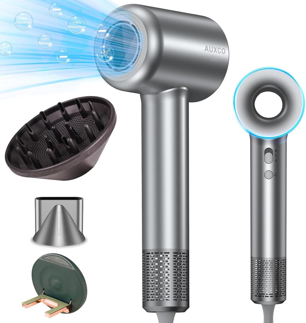 Hair Dryer with Diffuser, Ionic 1600W Brushless Motor Blow Dryer, 150,000RPM High Speed, Low Noise, Thermo-Control, 4 Temps/2 Speeds, Hot/Cold Cycle, Lightweight Travel Dryer for Women