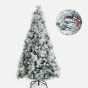 6ft Snow Flocked Christmas Tree Glitter Tips w/ Pine Cone & Red Berries