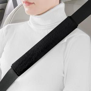 LACDL Extra Long Seatbelt Cover Super Soft Furry for Adults Kids Women & Men, Thick Plush Full Car Seat Belt Strap Cushion, Fluffy Shoulder Pad Protector, Auto Interior Accessories, Black, 10.5in,2pcs