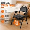4-in-1 Folding Bedside Commode Chair with Seat Cover, Tool-Free Assembly Portable Toilet for Adults, Adjustable Height Bedside Commode for Seniors with Handles, 330lbs Support (Black)