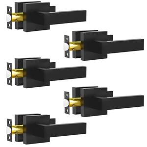 RAZCC Passage Door Lever, 4 Pack Matte Black Interior Door Handles for Hallway and Closet, Heavy Duty Square Interior Keyless Door Handles Non-Locking Door Knobs for Right & Left Side Door