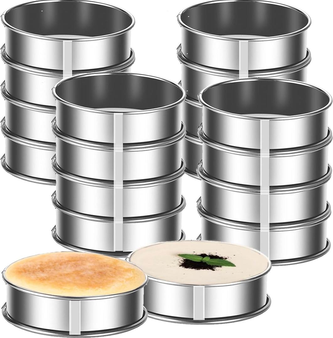 KUAYB 16packs English Muffin Rings Crumpet Rings 4 Inch Stainless Steel Double Rolled Tart Ring Nonstick Metal Round 4'' Ring Molds for Baking Cookies, Pancake