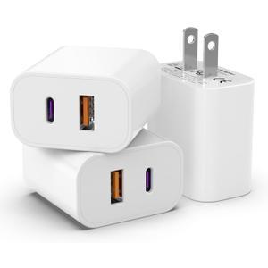3 Pack i Phone 17 16 15 14 USB C Charger Block, iGENJUN 20W Dual Port QC + PD 3.0 Power Adapter Wall Charger, Double Fast Plug Charging Brick for i Phone 17/17 Pro/16/15/14/X, Samsung Galaxy - White
