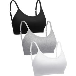 Blulu 3 Pieces Mini Camisole Bra Wireless Padded Bra with Adjustable Straps for Women Girls (S, White, Gray, Black)