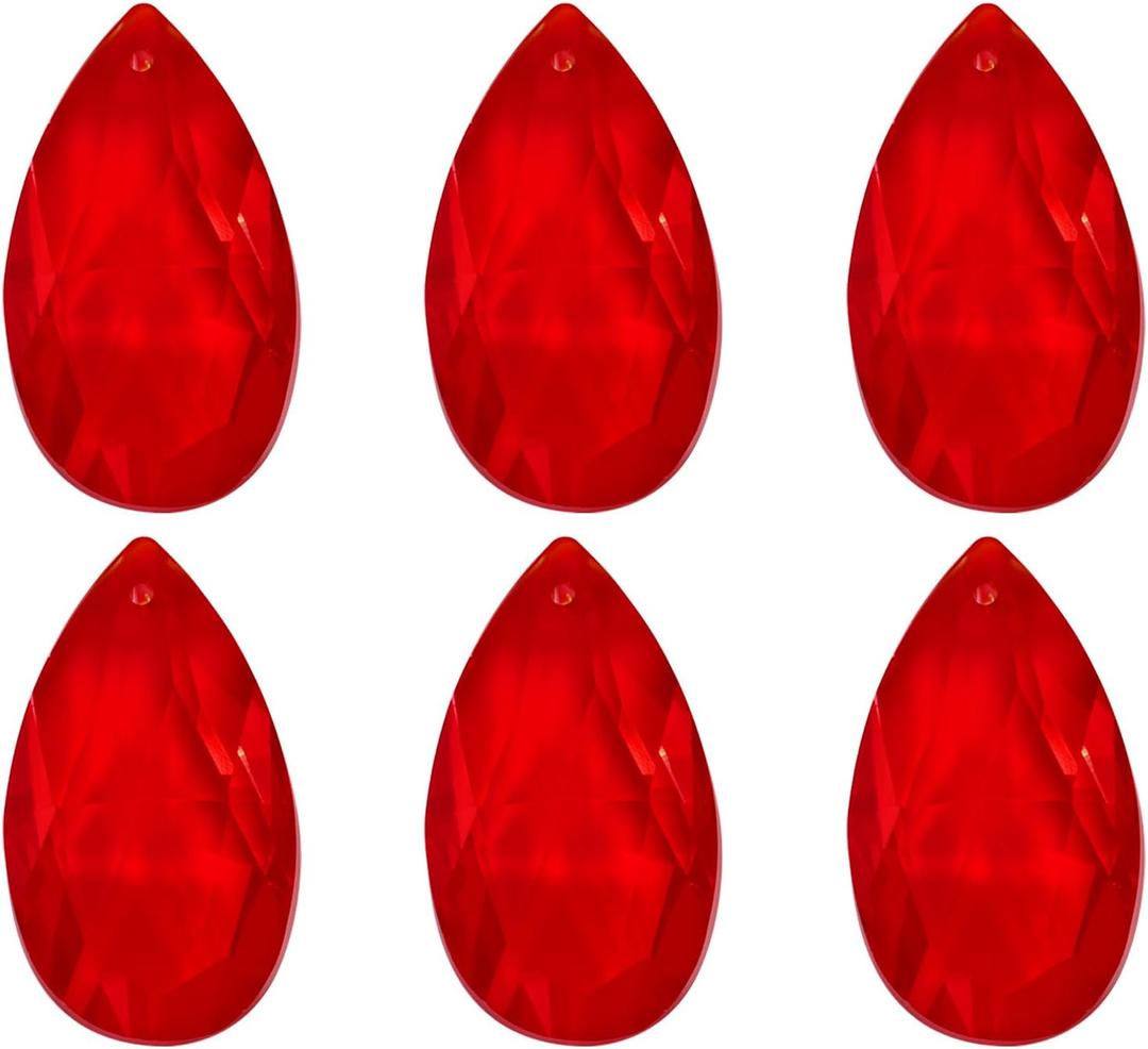 PATIKIL K9 Crystal Pendants Teardrop Beads, 6 Pack 38mm Chandelier Prisms Parts Hanging Beads DIY Lamp for Arts Crafts Decoration, Red