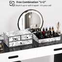 GORESE Leather Makeup Organizer with 3 Drawers for Vanity, Stackable Skincare Holder Dresser Organizer Countertop, Make Up Storage Organizers Counter Cosmetic Display Case Gift for Women(Retro Black)
