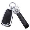 for Chevy Key Fob Cover with Keychain, Black Leather Crystal Key Case Protection Shell Compatible with Chevrolet Equinox Camaro Cruze Malibu Sonic Folding Key