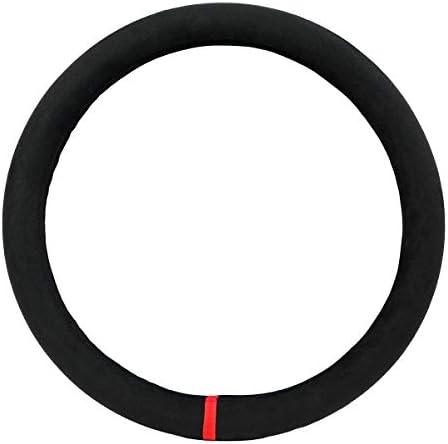 14.5 Inches Steering Wheel Cover Black Suede w/Red Stripe/Stitching
