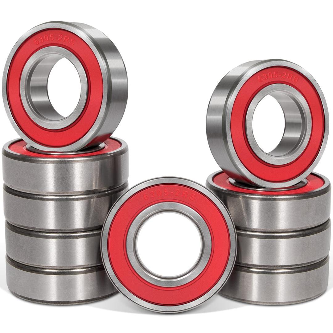 10 Pack 6305-2RS Double Rubber Seal Bearing 25x62x17mm,Pre Lubricated,Stable Performance,Cost Effective, Deep Groove Ball Bearings