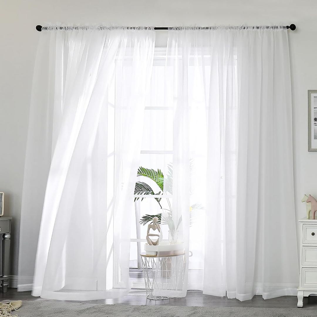 OWENIE White Sheer Curtain 90 Inches Long 2 Panels Set, Solid Filmy Drapes for Living Room Bedroom, Elegant Window Voile Sheer Curtain Panels Drapes, 2 Pcs, Each 59W x 90L Inch