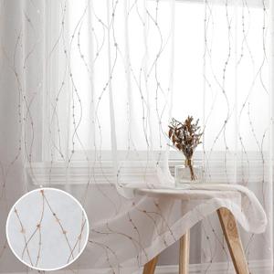 SMILE WEAVER White Sheer Curtains 84 Inch Long for Living Room,Privacy & Light Filtering Semi Sheer Curtain with Star Print Design,Lightweight Voile Transparent Bedroom Window Drapes,2 Panels