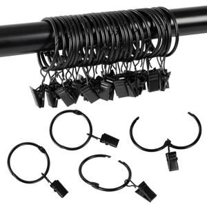 Openable Curtain Rings with Clips,3inch Inner Diameter,Heavy Duty Rustproof Metal Decorative Vintage Drapery Rings Curtain Clips Rod Hangers Door Curtain and Shower Curtain Rings Black Zocang